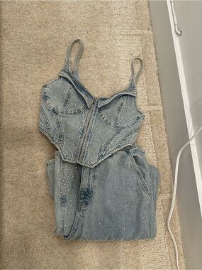 AFRM Denim Corset and Jeans set  with Stud Detail - Blue